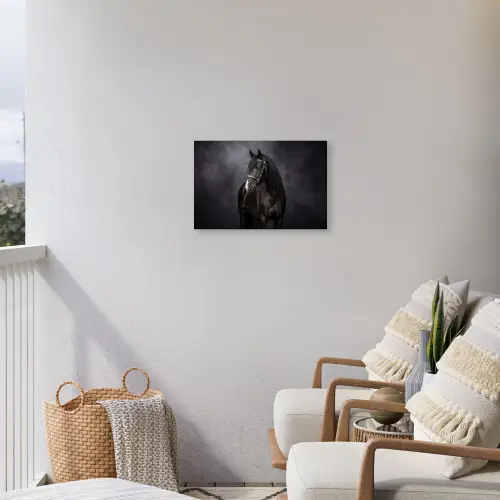 Portret - Paard - Zwart Tuinposter op houten frame 2 cm dik klein -sfeer1