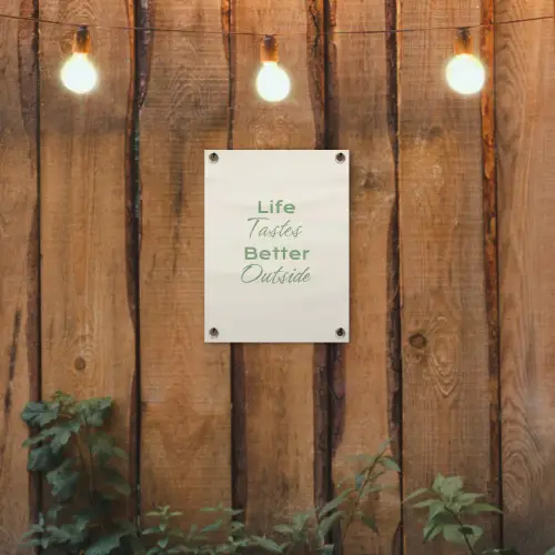 Tekst - Sierlijk - Letters - Groen tuinposter los doek klein -sfeer1