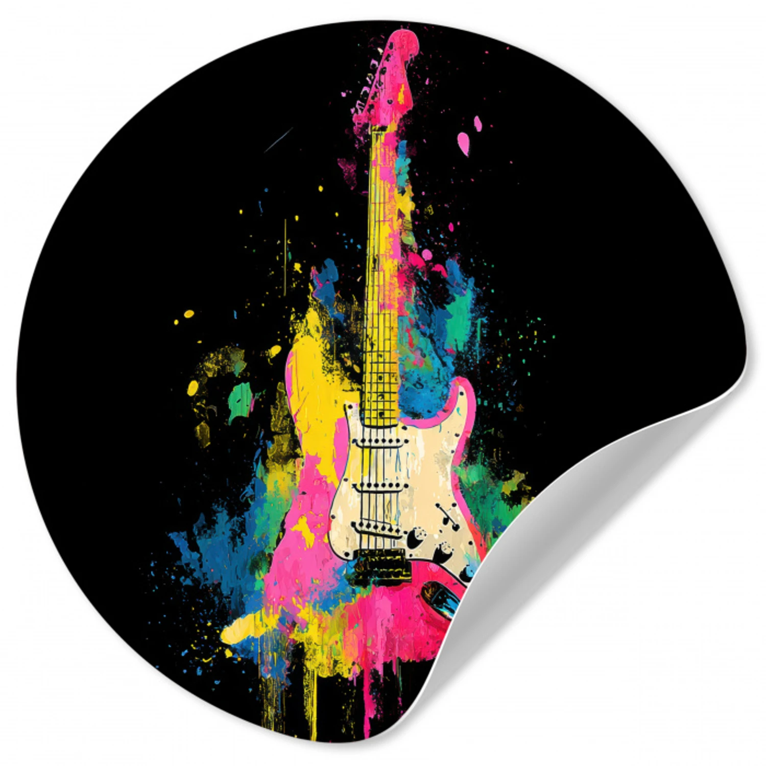 Gitaar - Kleurrijk - Verf Wandcirkel behangsticker klein -3d
