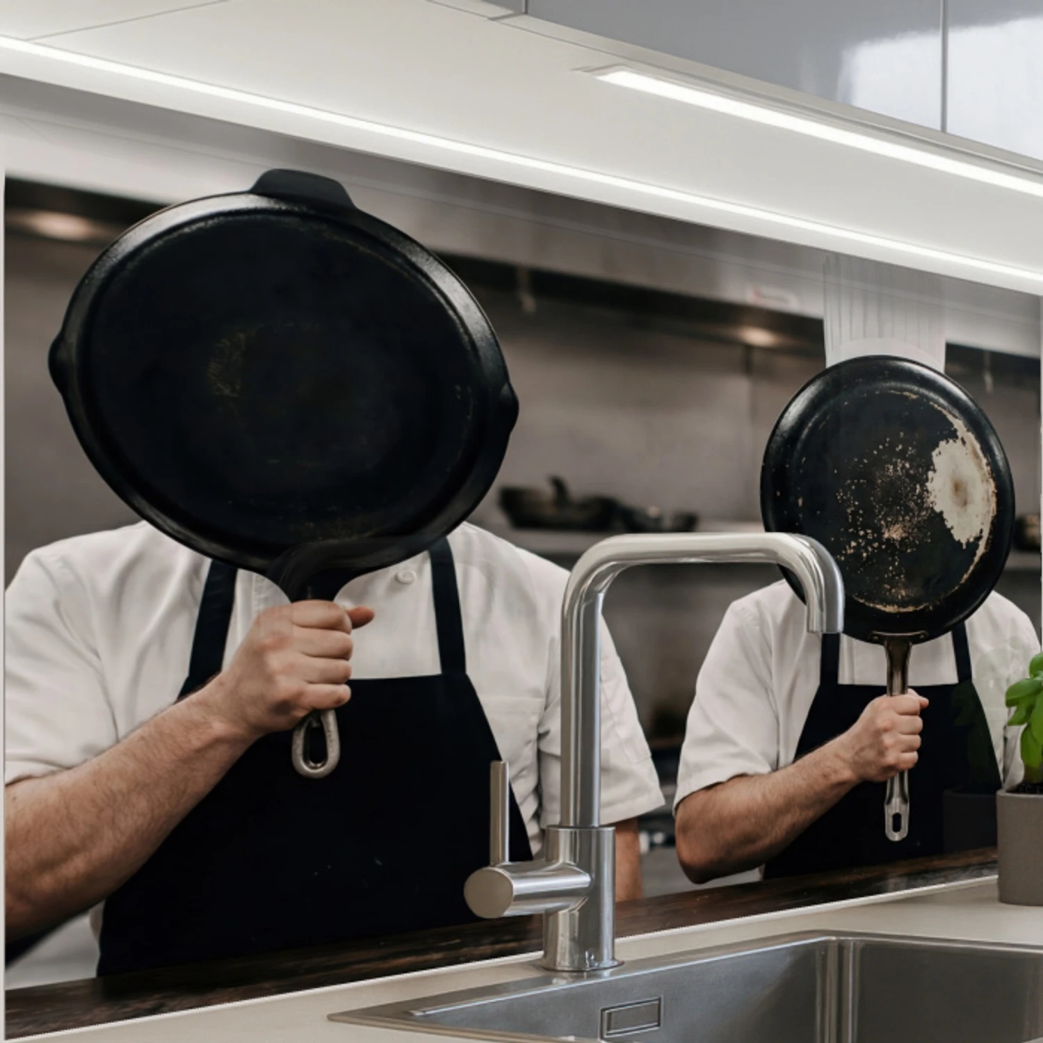 Koks - Koekenpannen - Keuken keuken achterwand 2 middel -zzzz3d_schuin