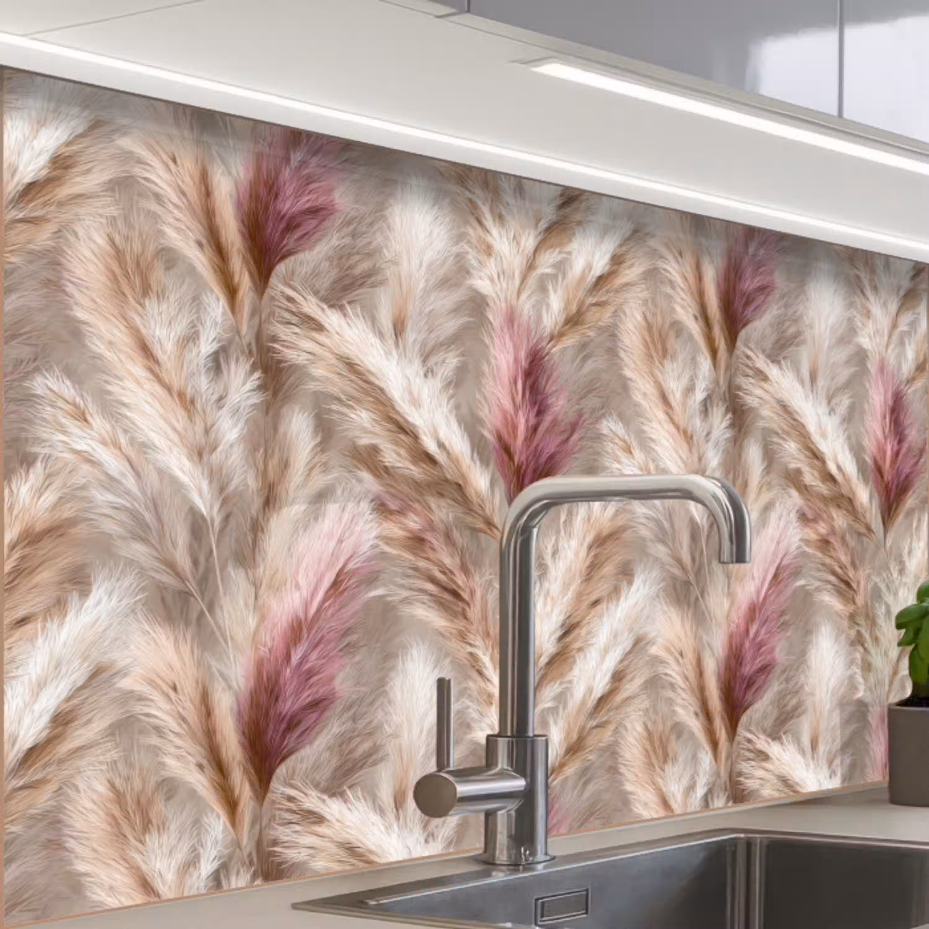 Pampasgras - Pluizig - Kleurrijk keuken achterwand 2 middel 865 -zzzz3d_schuin