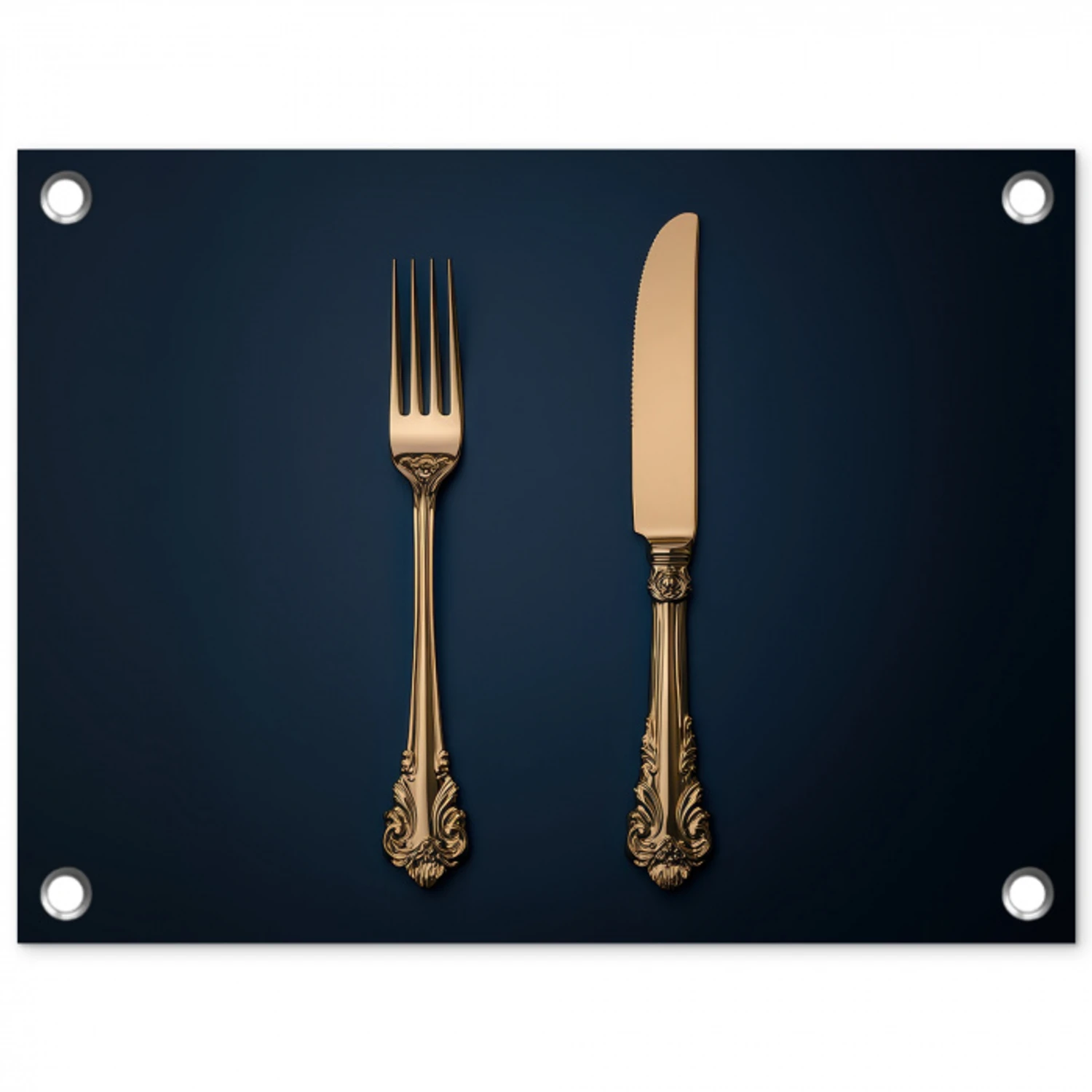 Bestek - Donkerblauw - Goud tuinposter los doek klein -3d