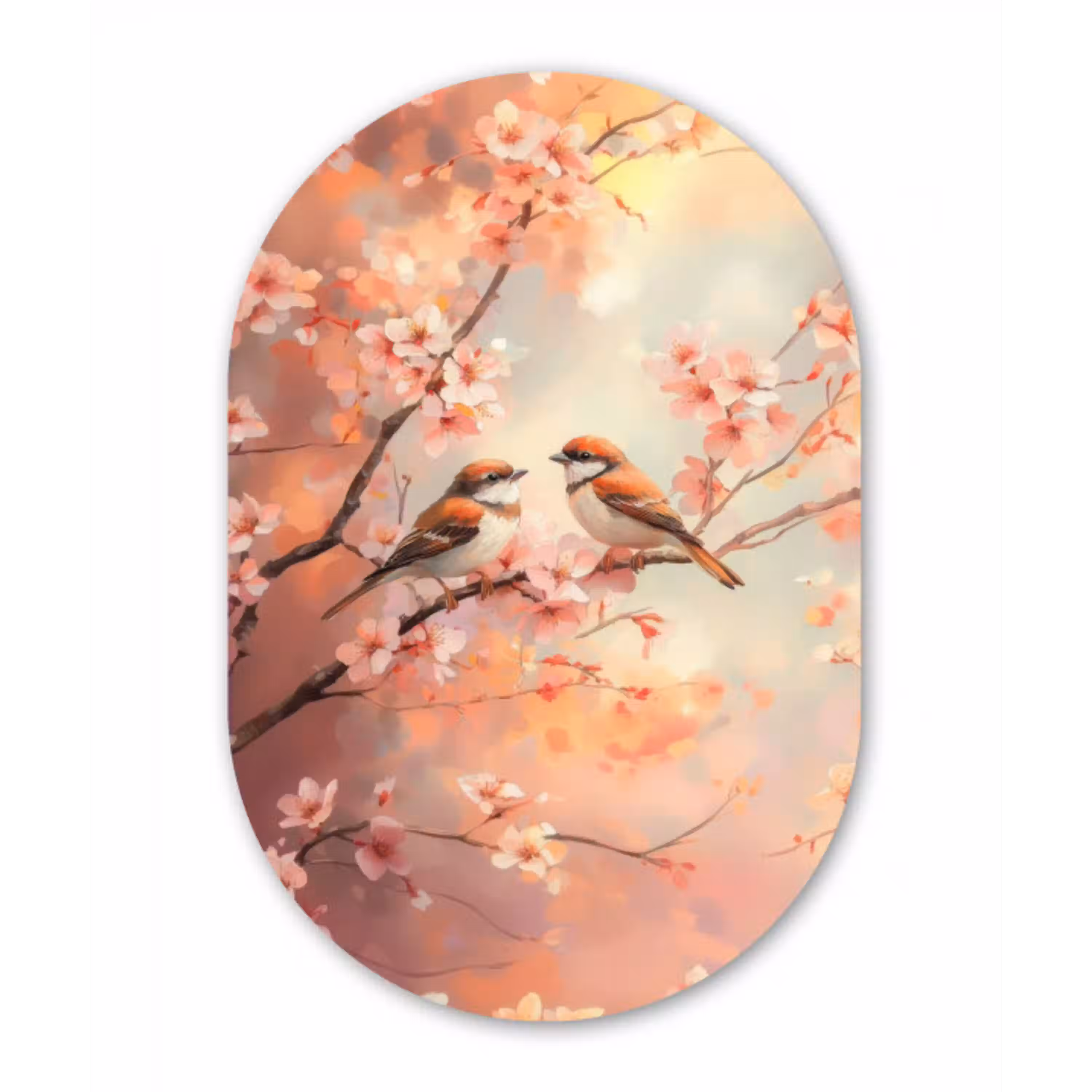 Vogels - Romantic - Bloesemtak Wandcirkel Ovaal Glas middel -3d