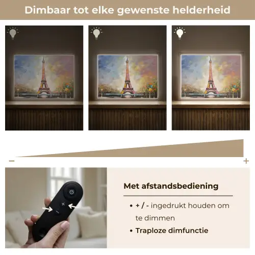 Eiffeltoren - Schilderij - Olieverf - Parijs Light Box met batterij (Wandlamp) middel -USP_dimbaarNL