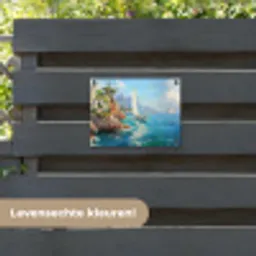 Zeilboot - Rotsen - Kust - Huizen tuinposter los doek klein -sfeer3