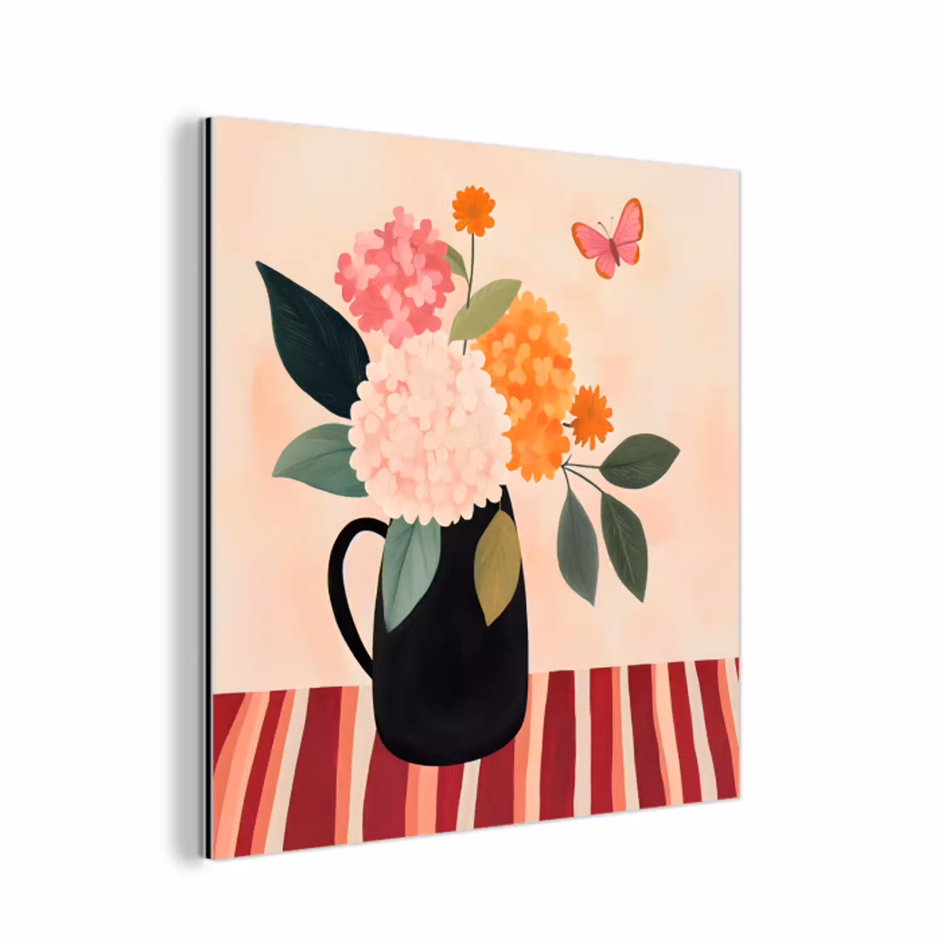 Vaas - Bloemen - Vlinder - Rood aluminium wit klein -3d