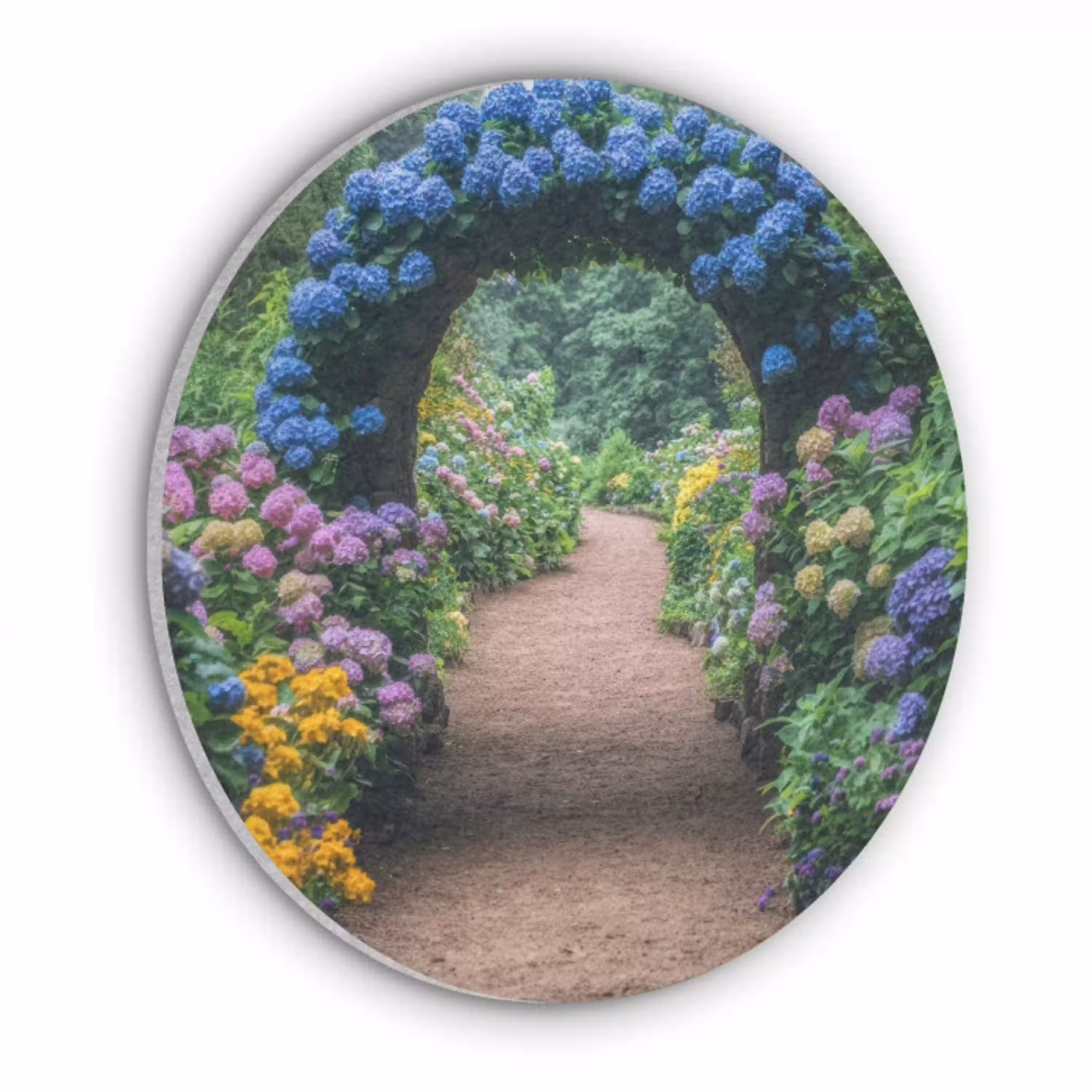 Doorkijk - Bloemen - Hortensia - Pad Akoestische PET Vilt - Rond klein -3d