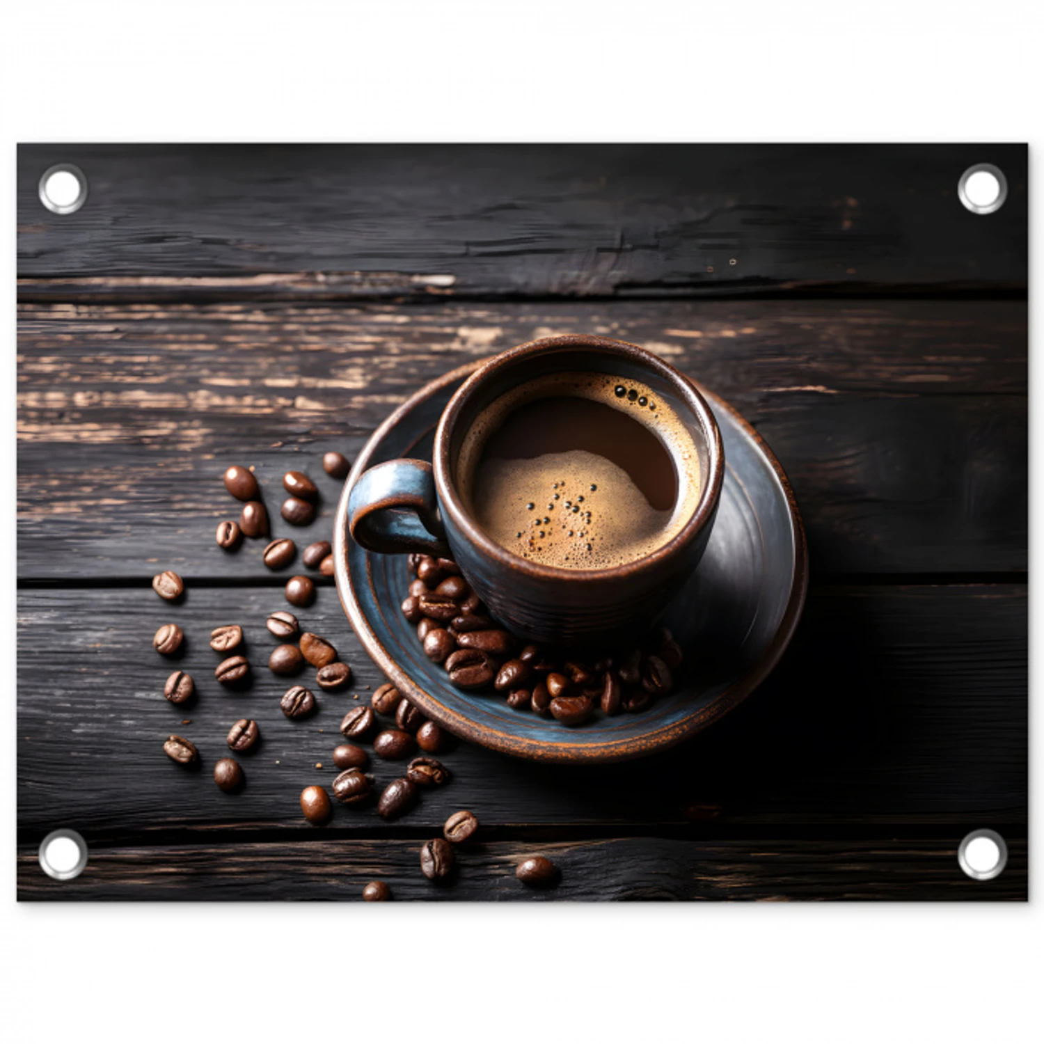 Kop - Koffie - Hout - Bonen tuinposter los doek klein -3d