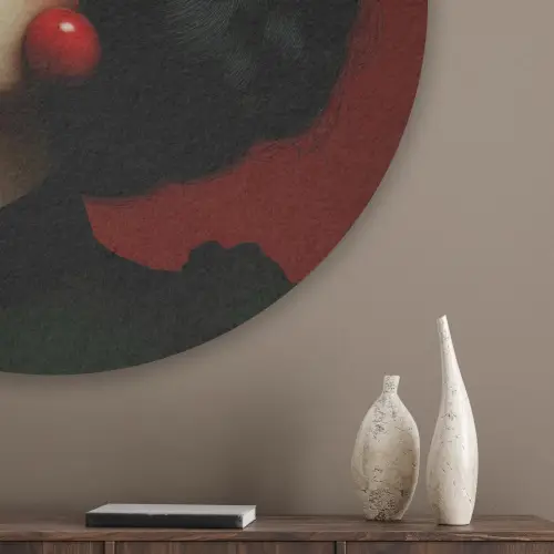 Vrouw - Kersen - Slagroom Akoestische PET Vilt - Rond klein -sfeer5_closeup
