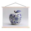 Appel - Blauw - Klassiek textielposter latten blank klein -3d