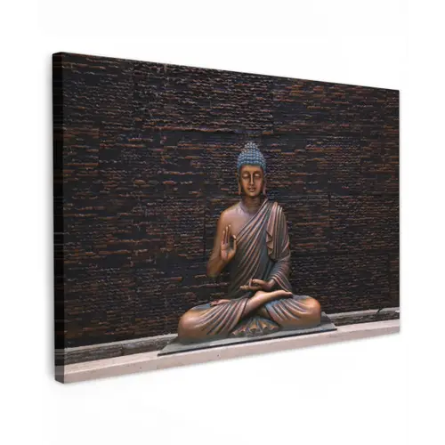 Rustgevende Boeddha in meditatie Tuinposter op houten frame 2 cm dik klein -3d
