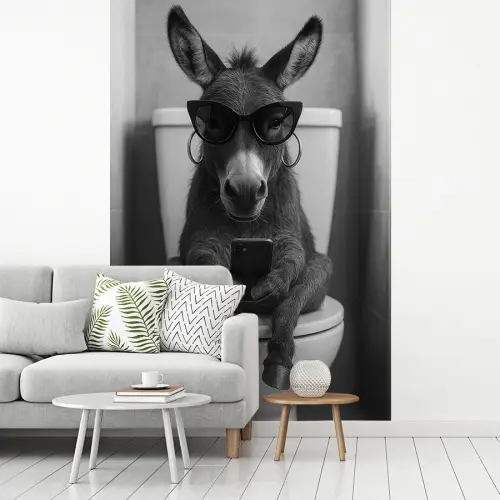 Ezel - Telefoon - Toilet - Zwart - Wit fotobehang vinyl groot -woonkamer