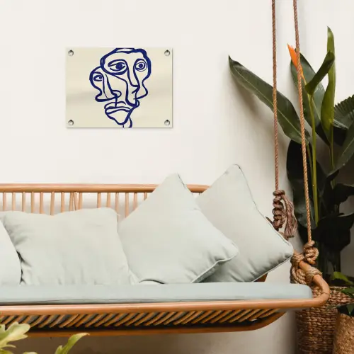 Lijntekening - Overlappende gezichten - Donkerblauw tuinposter los doek klein -sfeer7
