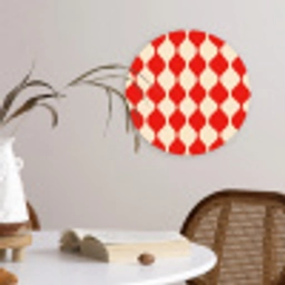 Golvend patroon - Retro - Rood - Beige Wandcirkel kunststof plaat 5mm dik klein 188 -sfeer4