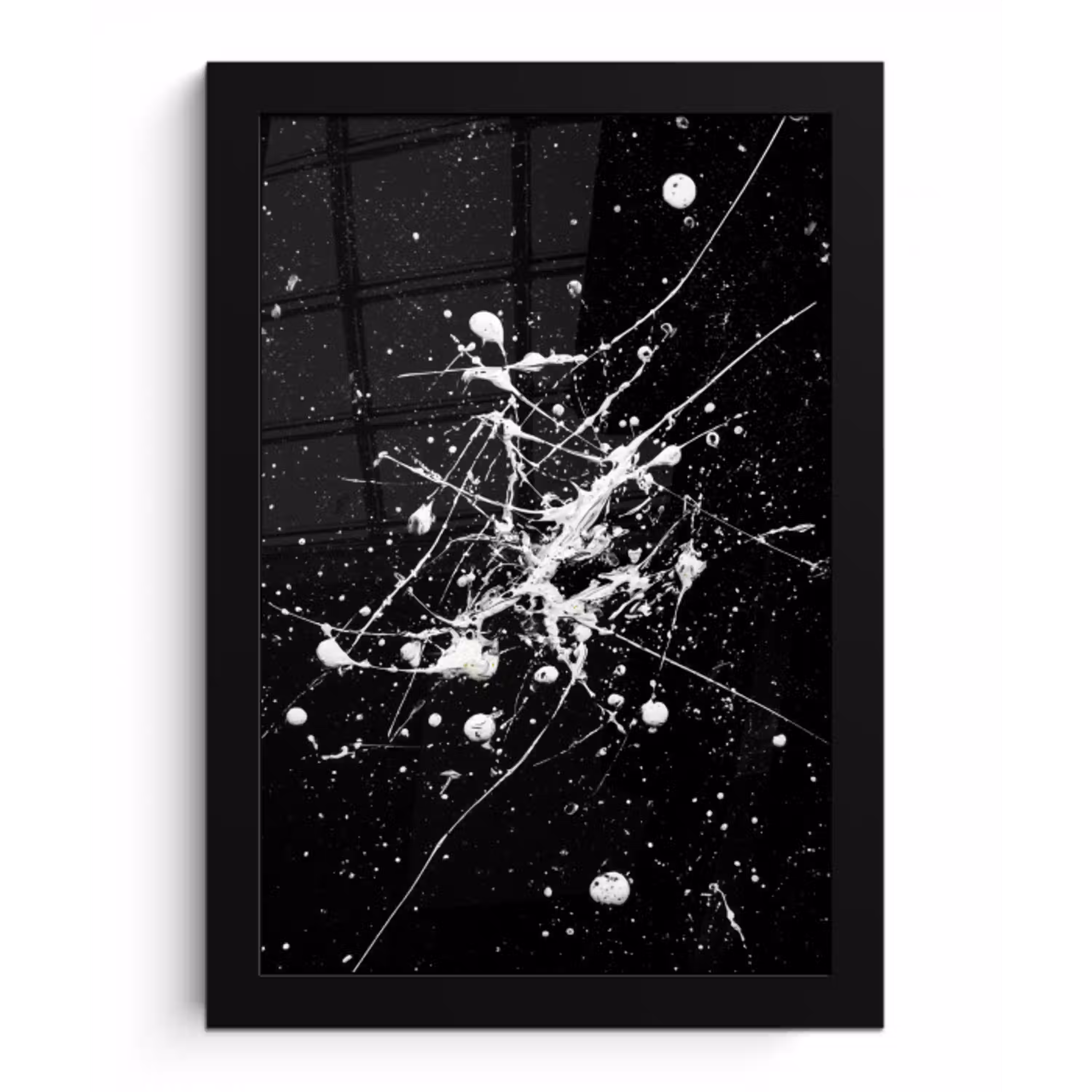 Verfspatten - Wit - Abstract - Explosie fotolijst zwart zonder passe partout klein -3d