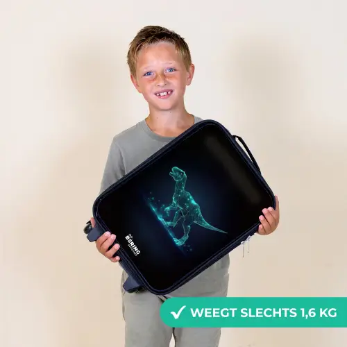 Digitale T-Rex in blauw lichtveld Kinderkoffer - Zwart klein -sfeer4_NL