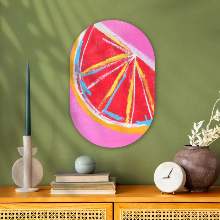 Grapefruit - Geschilderd - Roze - Strepen Wandcirkel Ovaal Forex klein -sfeer2