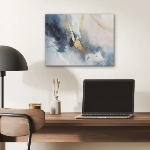 Blauw - Modern - Marmer - Abstract - Goud PET vilt klein -sfeer5