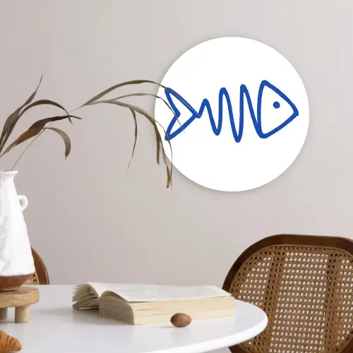 Vis - Minimalistisch - Blauw - Lijn Wandcirkel kunststof plaat 5mm dik klein -sfeer4