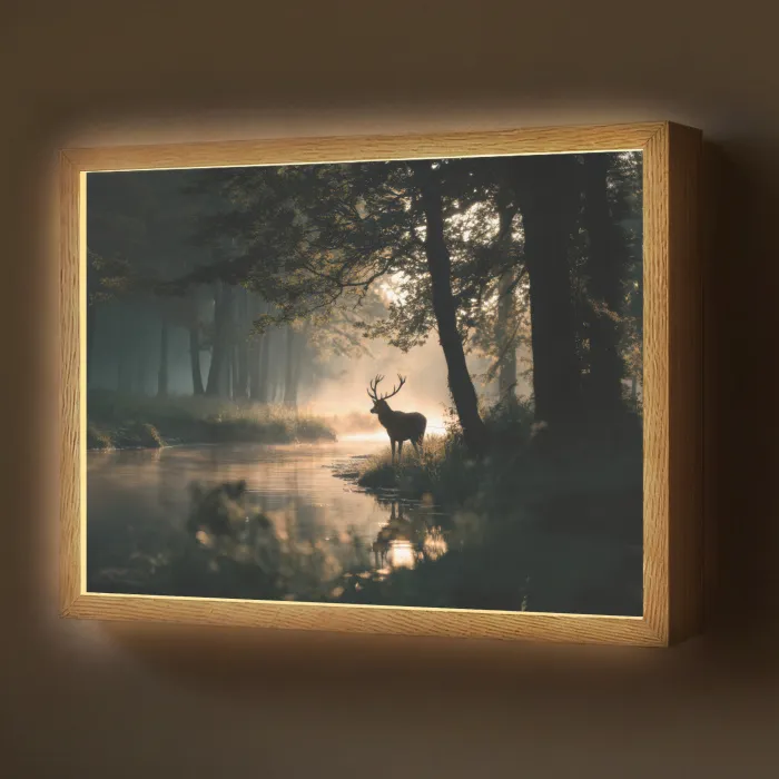Hert - Bosbeek - Mystiek Light Box met batterij (Wandlamp) middel -z3d_website