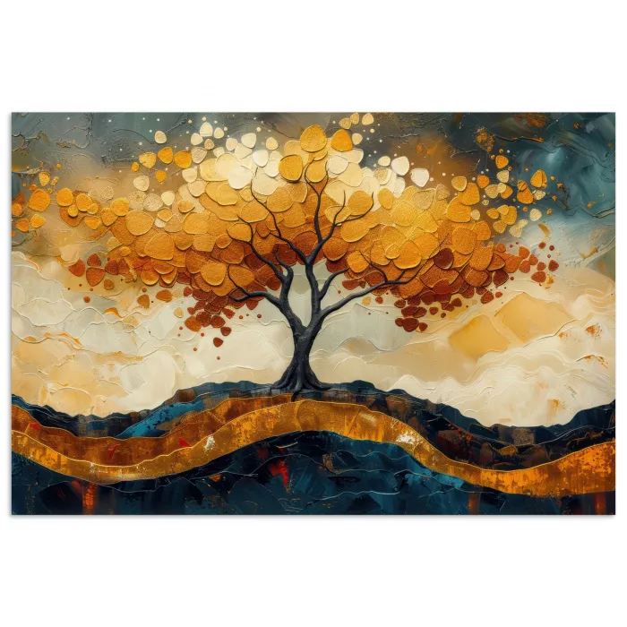 Boom - Natuur - Goud - Modern poster papier klein -3d
