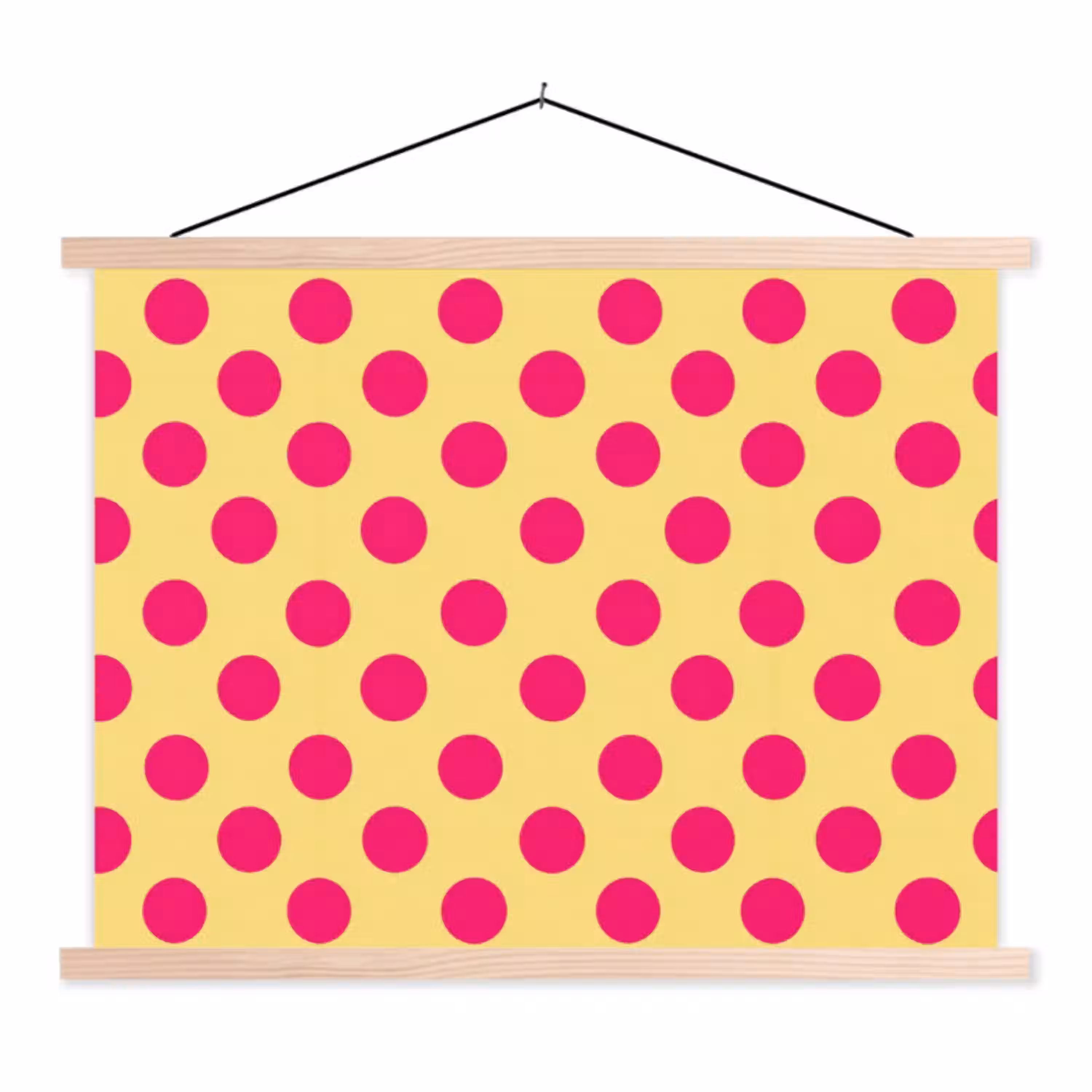 Roze - Stippen - Geel textielposter latten blank klein 122 -3d