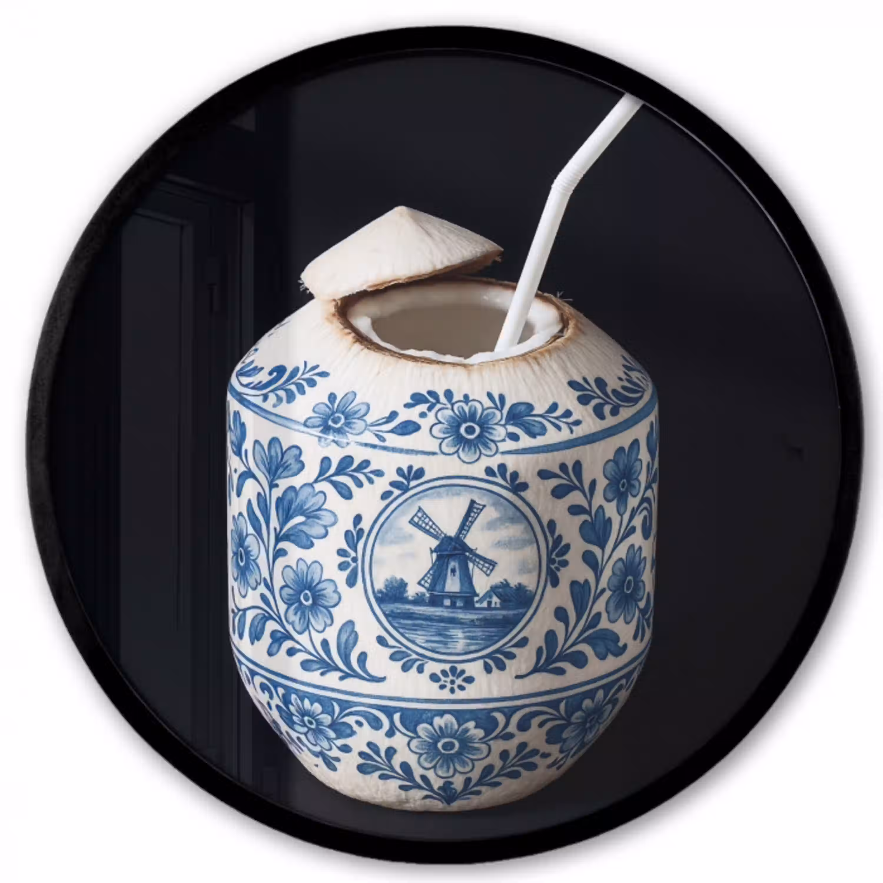 Kokosnoot - Eten - Delfts blauw - Drinken Fotolijst rond zonder passe partout klein -3d