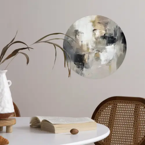 Kleurenpalet - Penseelstreken - Beige - Nevelig Wandcirkel behangsticker klein -sfeer3