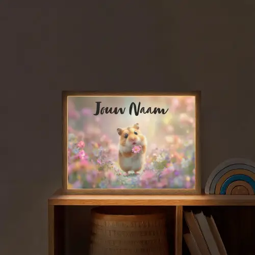 Hamster - Bloemen - Roze - Oranje Light Box met batterij (Wandlamp kind) middel -sfeer1_kind