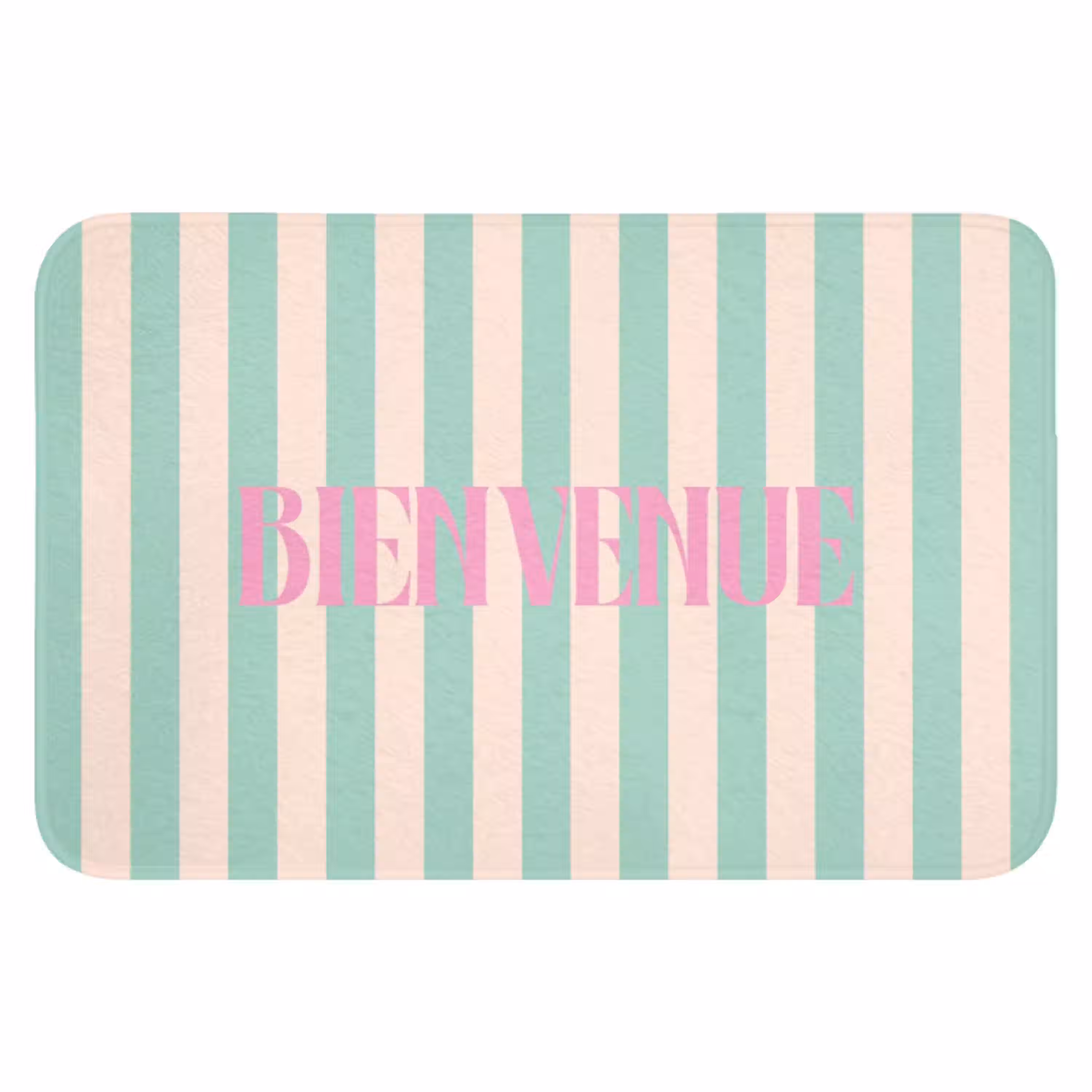 Roze - Groen - Strepen - Bienvenue WCmat klein -3d