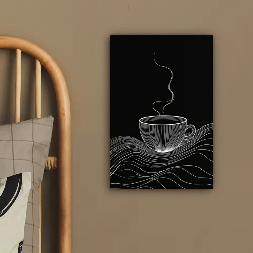 Lijntekening - Koffiekop - Zwart canvas 2cm klein -sfeer3