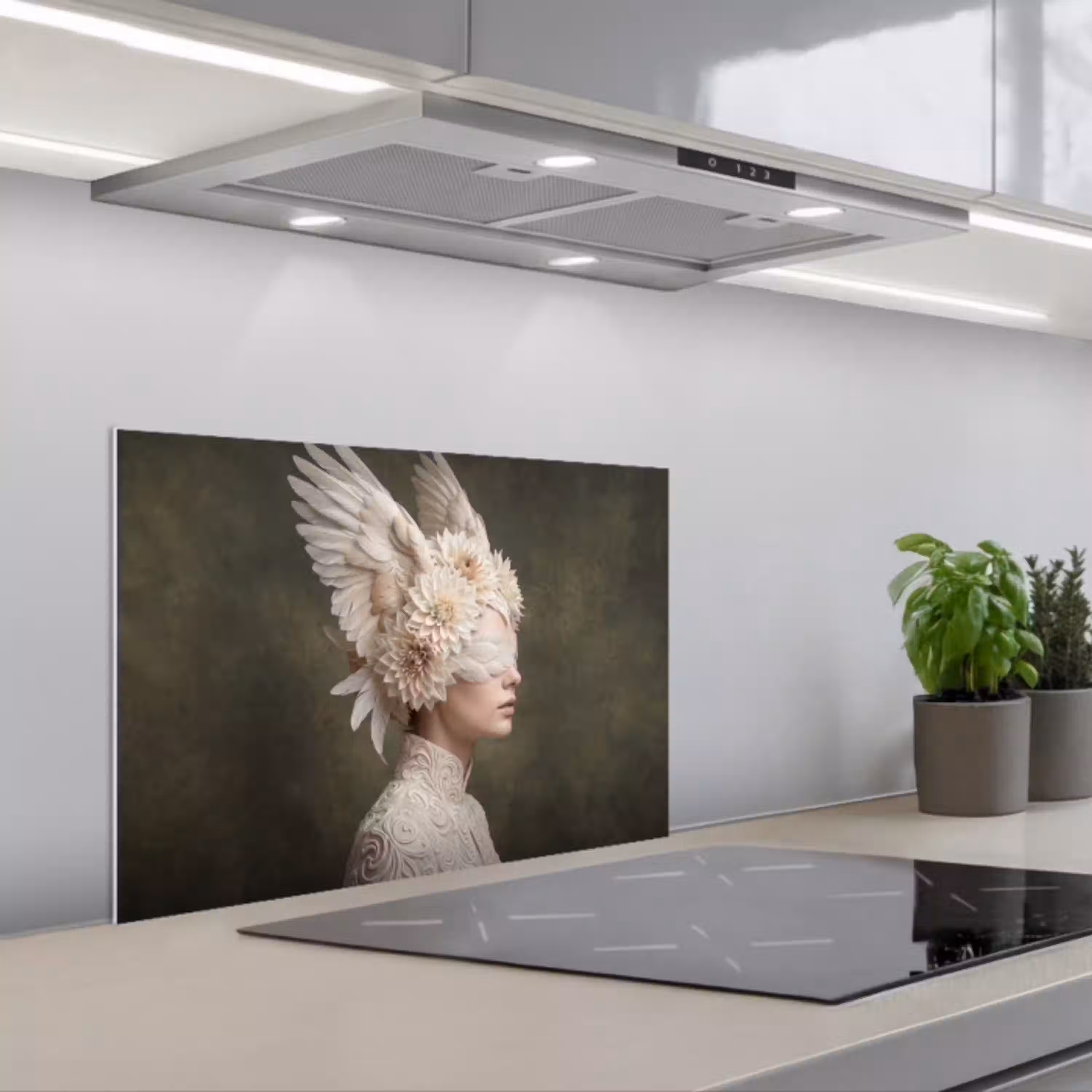 Vleugels - Vrouw - Wit keuken achterwand spatscherm klein -3d_schuin