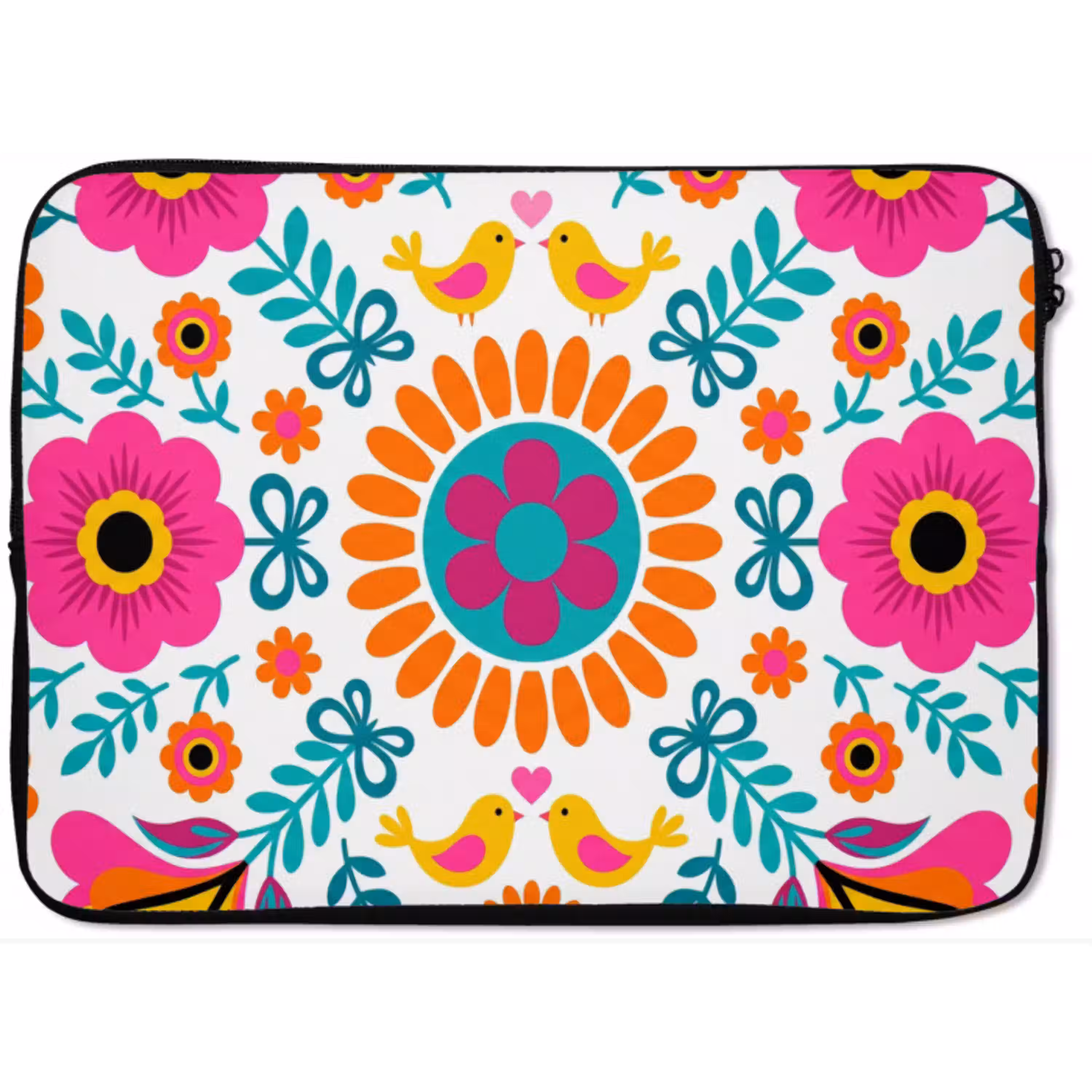Bloemen - Vogel - Patroon - Kleurrijk - Modern laptophoes neopreen klein -zkaufland3dotto