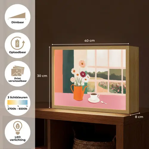 Bloemen - Koffie - Raam Light Box met batterij (Wandlamp) middel -USP_websiteoverzichtNL