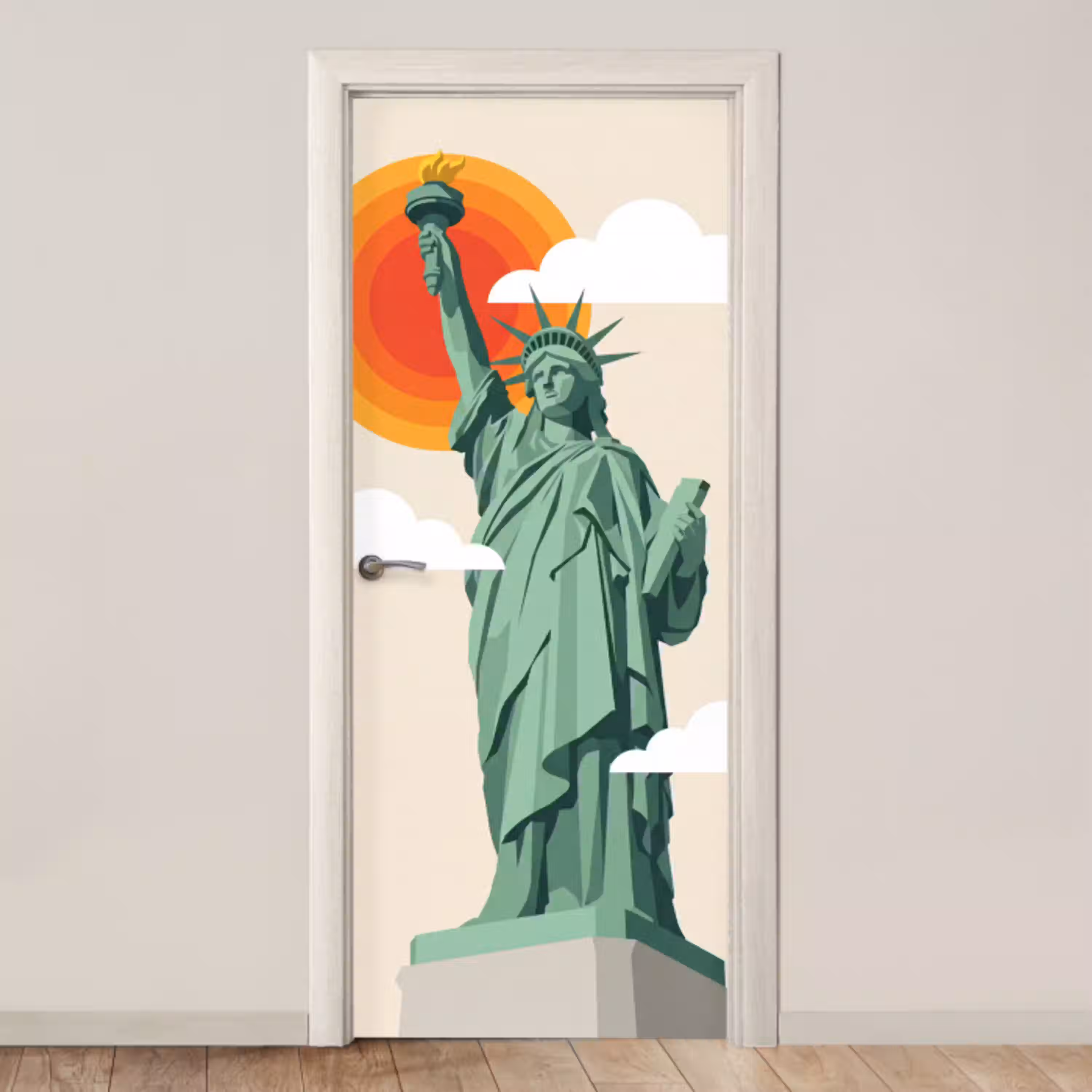 Vrijheidsbeeld - New York - Zon - Modern deurposter klein -3d_beige