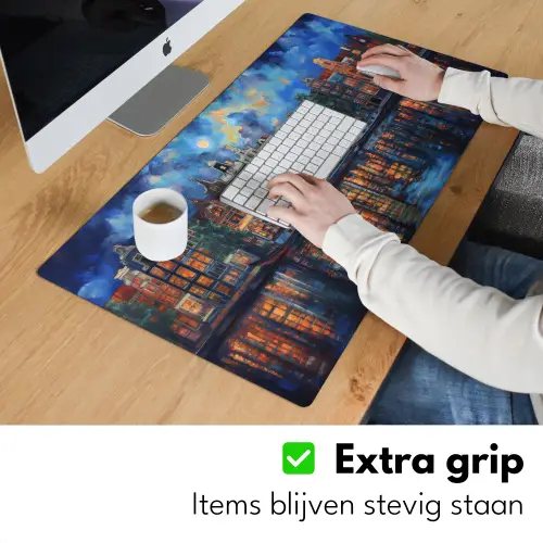 Grachten Amsterdam - Huizen - Stad - Kleurrijk Muismat XXL klein -sfeer3