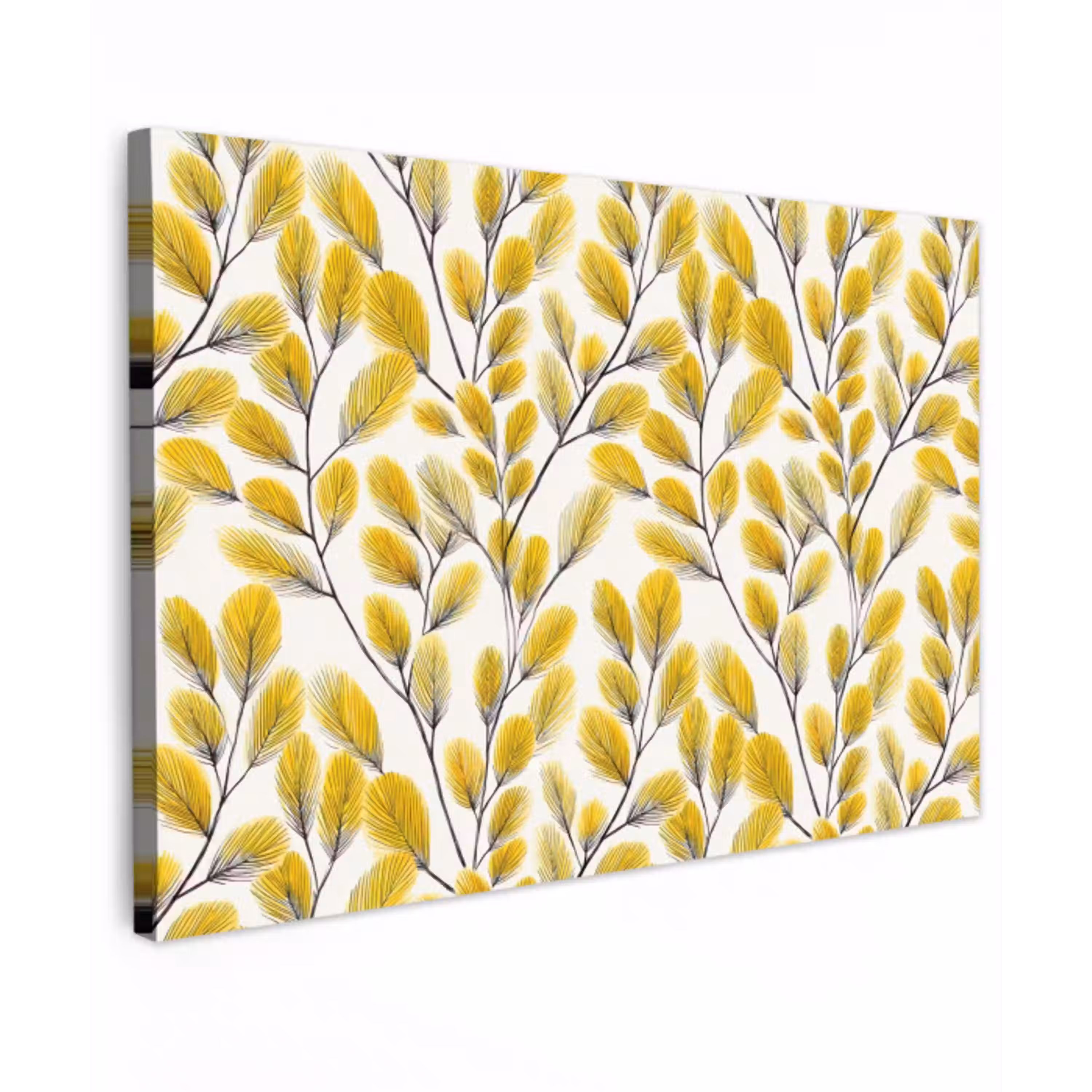 Bladeren - Botanisch - Elegant - Geel - Zwart canvas 2cm klein 34 -z3d