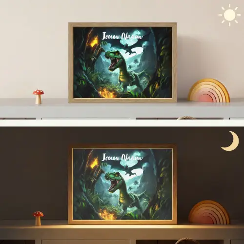 Dinosaurus - Draak - Jungle - Groen Light Box met batterij (Wandlamp kind) middel -sfeer3_kind