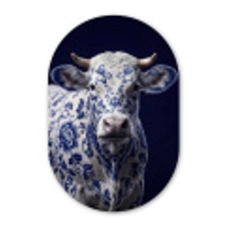 Koe - Delfts - Blauw - Artistiek Wandcirkel Ovaal Forex klein -3d