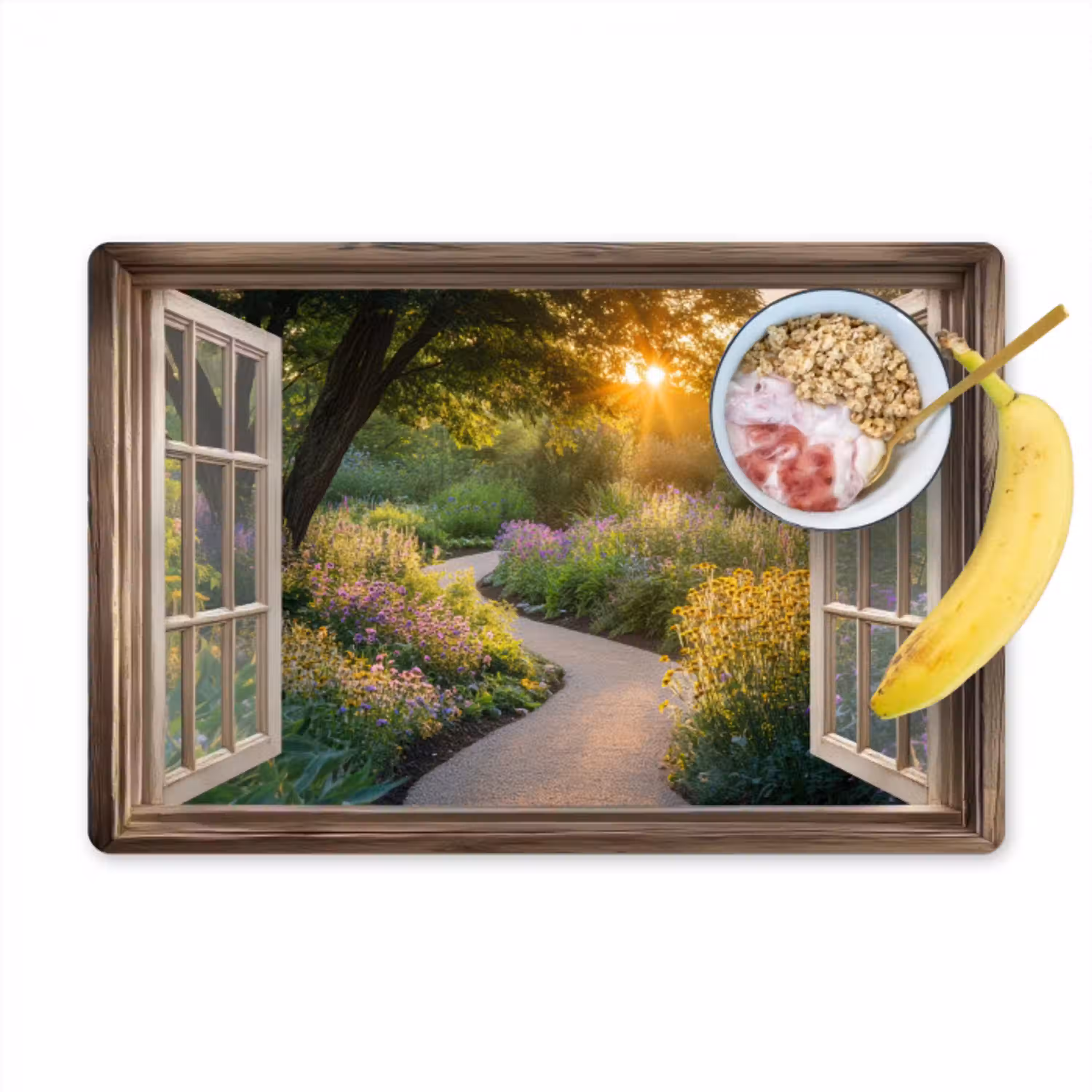 Doorkijk - Bloemen - Natuur - Zon - Pad Placemat vinyl groot -zzzproduct_Kitchenyeah-website