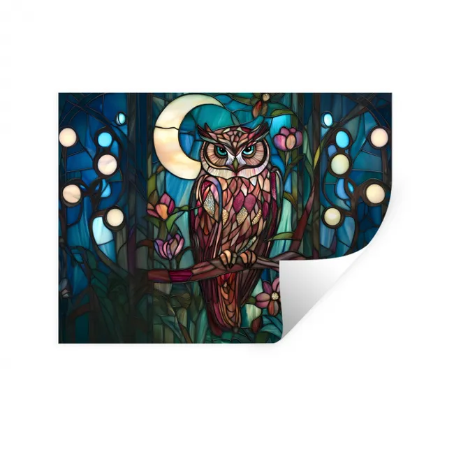 Wall Sticker - Owl - Mosaic - Moon - Night