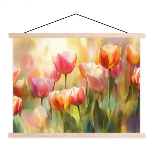 Tulpen - Sprookjesachtig - Kleurrijk textielposter latten blank klein -3d