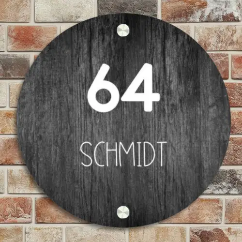 Donker hout - Modern Naambord Rond klein -sfeer2