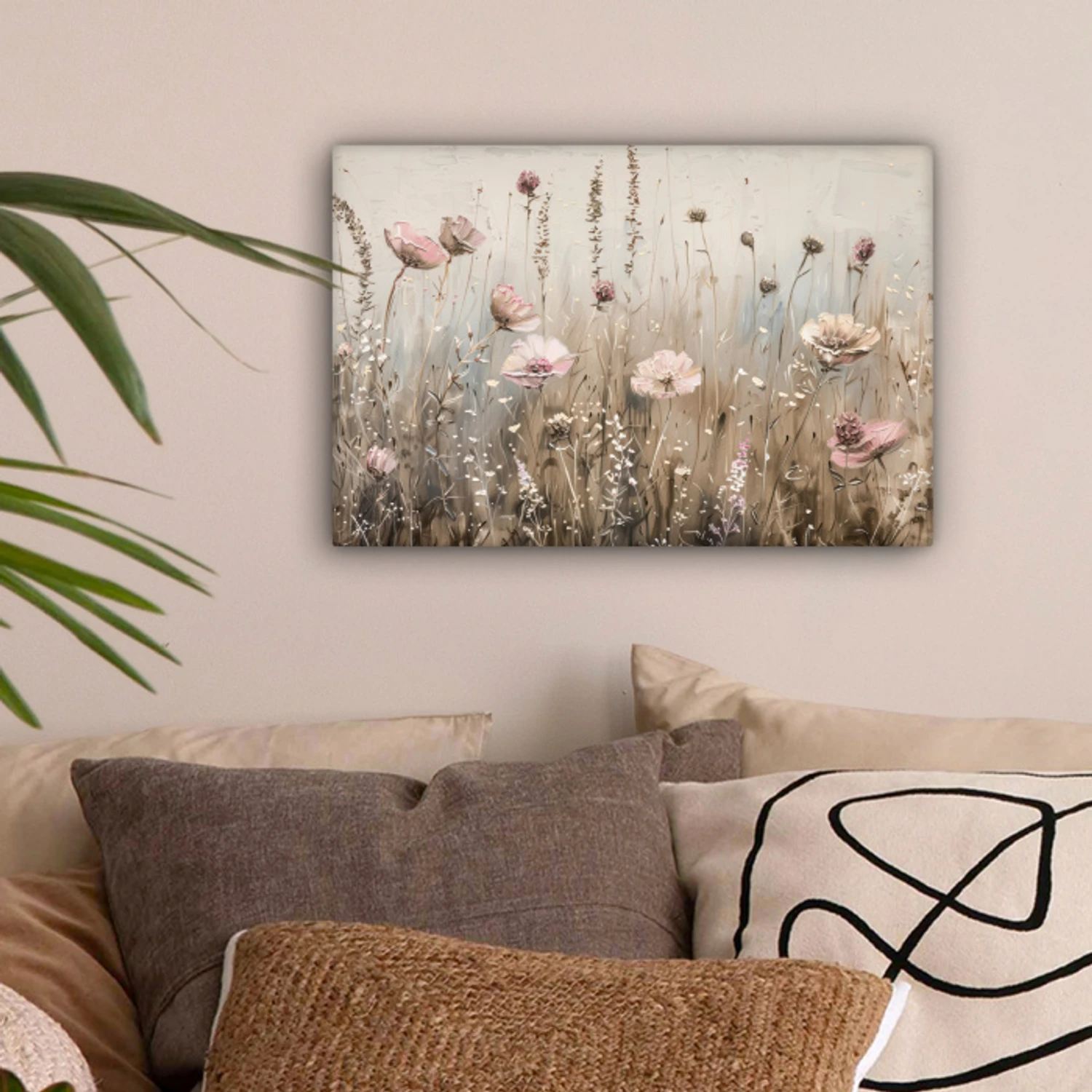 Bloemen - Roze - Modern - Beige canvas 2cm klein -sfeer1