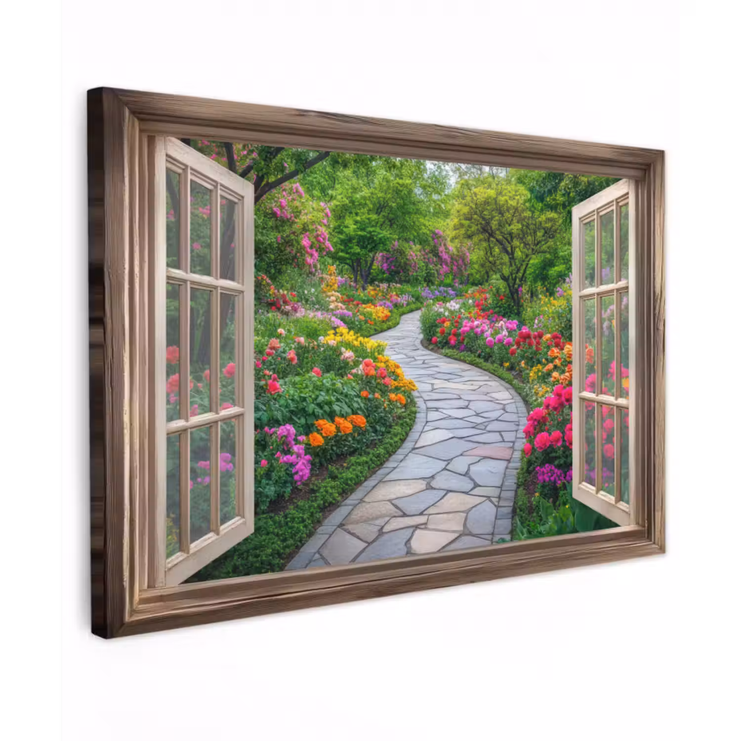 Outdoor Canvas Print - See-through - Flowers - Garden path - Nature - Window