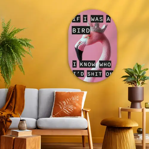 Flamingo - Roze - Vogel - Decoratie Wandcirkel Ovaal Glas middel -sfeer4