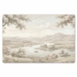 Rivierlandschap - Bergen - Natuur - Vintage - Beige Placemat vinyl groot -zzsfeer1_Kitchenyeah-website