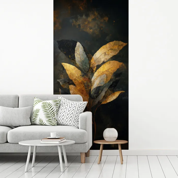 Gouden Bladcompositie – Botanische Luxe fotobehang vinyl groot -woonkamer