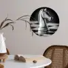 Paard - Hout - Schaalbord - Zwart Wandcirkel behangsticker klein -sfeer3
