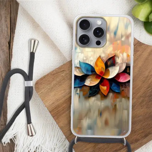 Bloem - Abstract - Kleurrijk - Bladeren Hoesje iPhone 16 Pro Max met koord klein -sfeer4